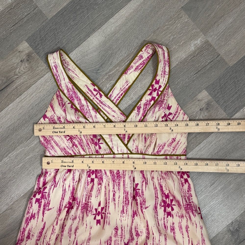 Loft Silk Ikat Tribal Print Maxi Dress Sundress Pink Cream Size 2 - Picture 14 of 15